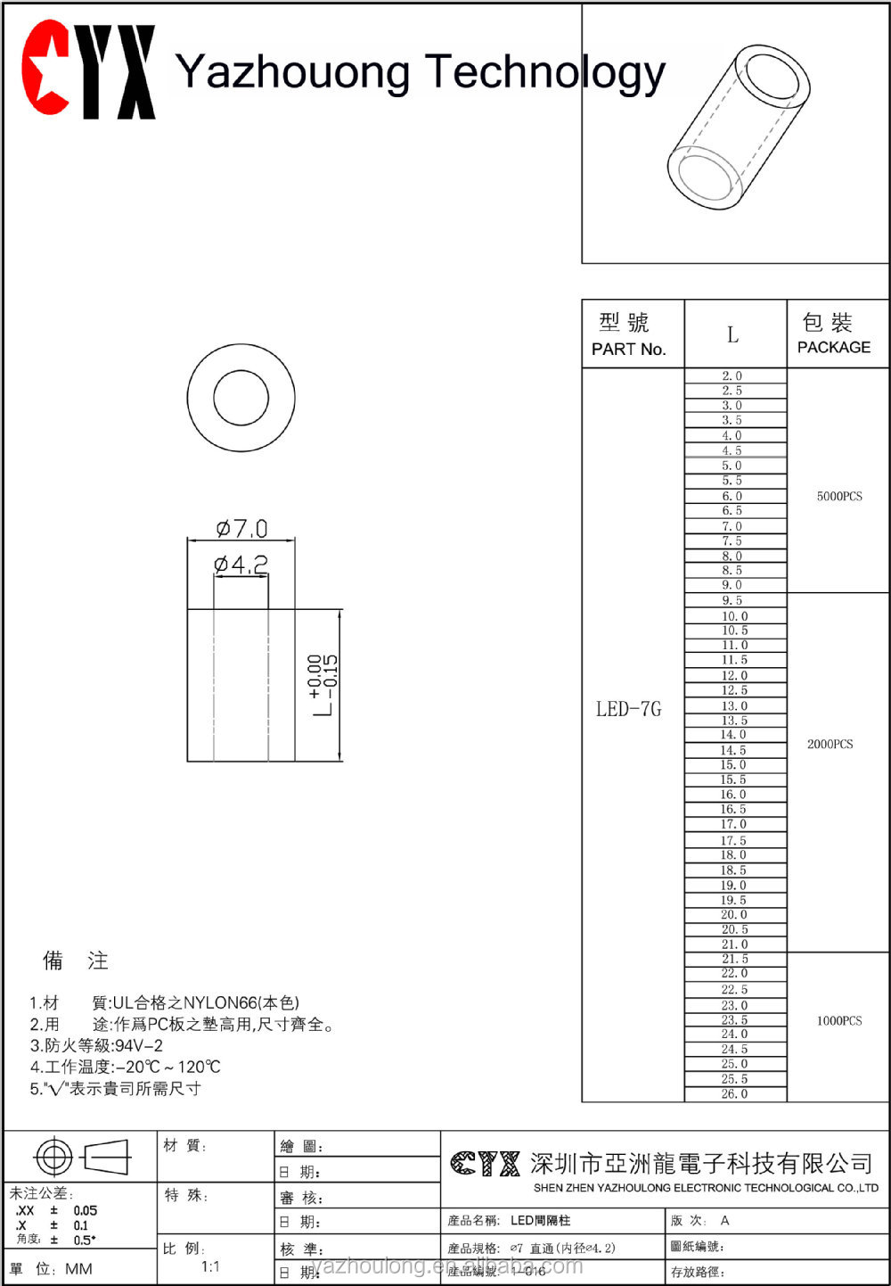 7.0 ミリメートル led スペーサー/小さな穴5 ミリメートル led パイプ ホルダー仕入れ・メーカー・工場