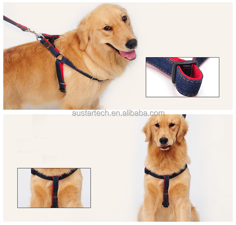 高品質カスタマイズされた工場最高の売り手デニムペット首輪ジャン犬ハーネスとリーシュ仕入れ・メーカー・工場