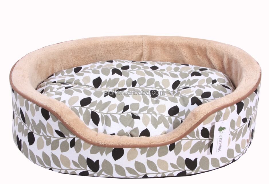 楕円形の葉の印刷布整形外科cuddlerクッション付き犬のベッド問屋・仕入れ・卸・卸売り