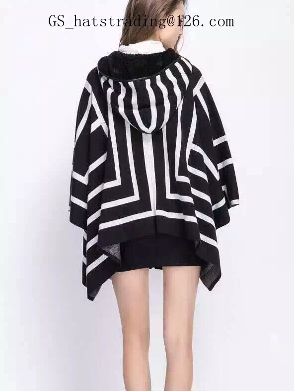 Lady's冬服カシミヤzebrastripeポンチョ付きジッパーとフード仕入れ・メーカー・工場