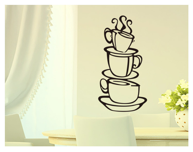 一杯飲みコーヒーショップの装飾壁用ステッカーホームキッチン室リムーバブルビニール壁アートdiyの装飾的なステッカー仕入れ・メーカー・工場