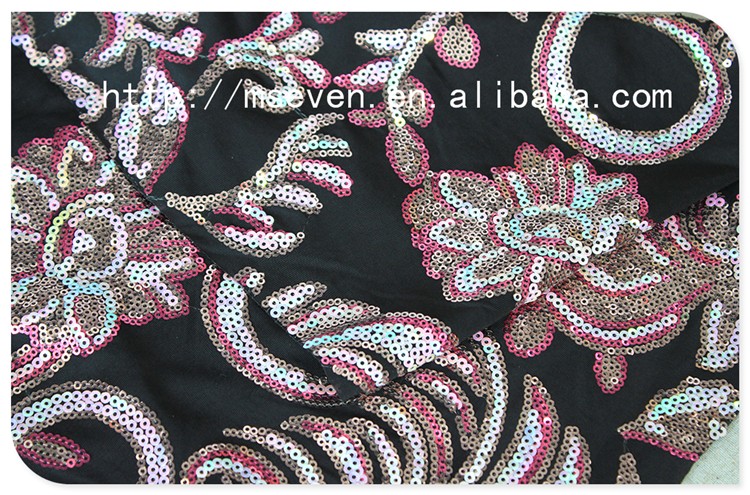 ホット販売黒背景カラフルなスパンコールネット刺繍生地のための服仕入れ・メーカー・工場