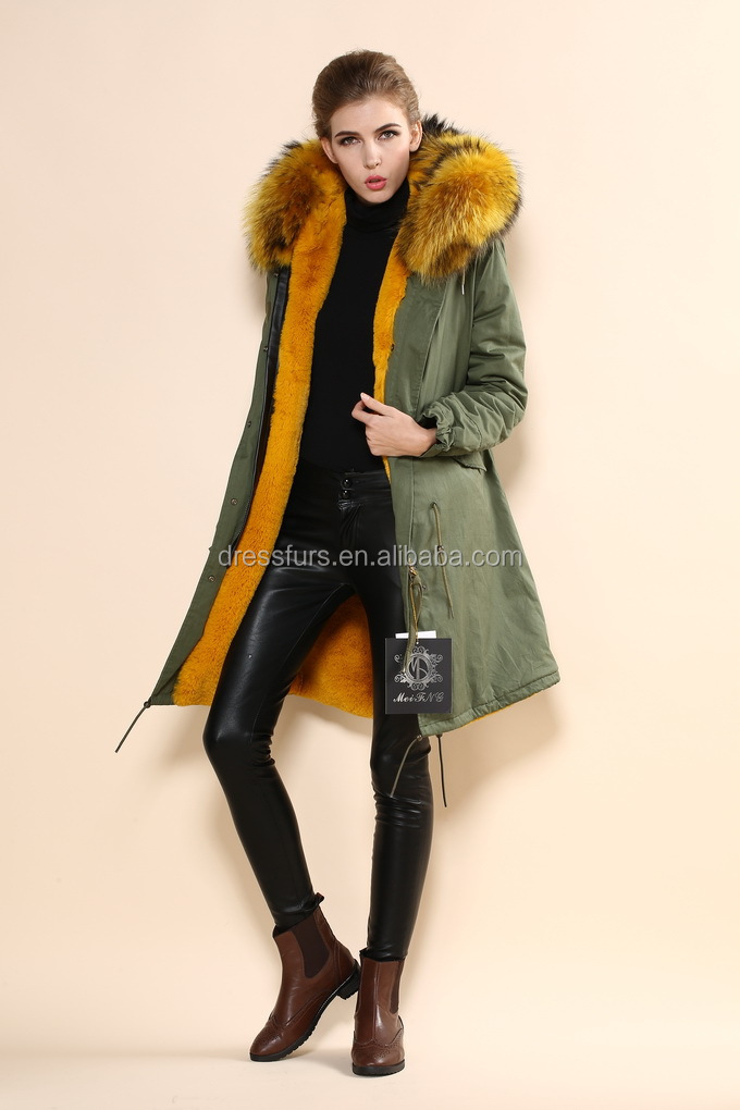 popular turmeric winter coat fur lined long overcoats for women