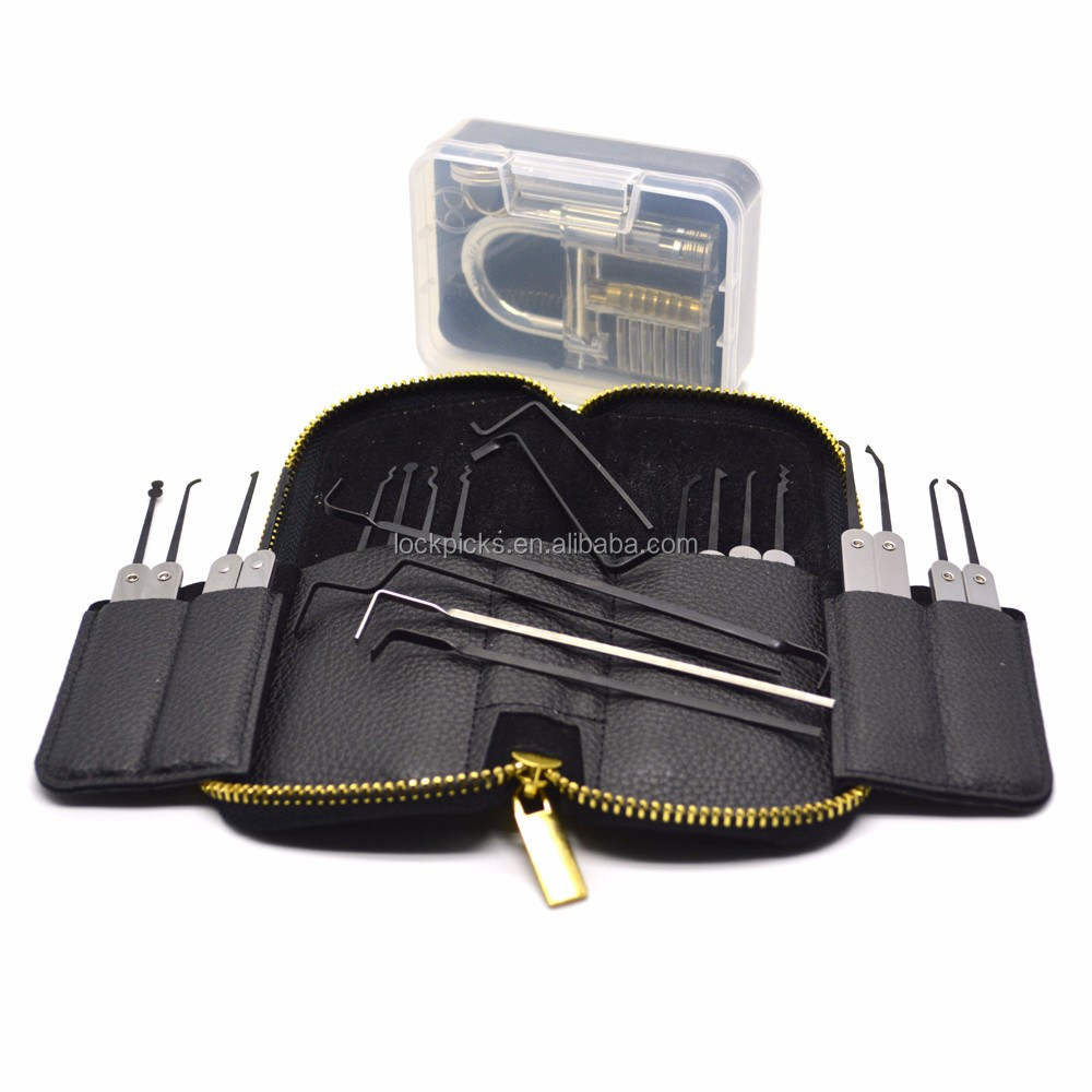 High Quality Stainless Steel Locksmith Tools 22pcs Auto Lock Pick Set With Transparent Practice