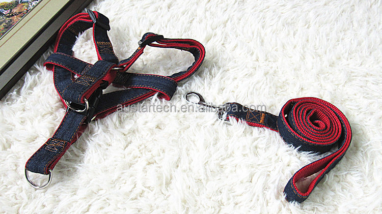 高品質カスタマイズされた工場最高の売り手デニムペット首輪ジャン犬ハーネスとリーシュ仕入れ・メーカー・工場