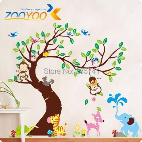 zooyoo original monkey owl tree animal world wall stickers decal