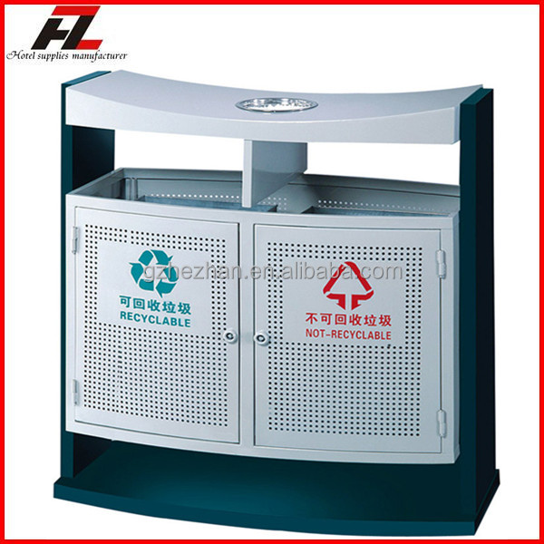 Classified Outdoor Garbage Bin With Ashtray With / Park And Street Metal Rubbish Bin Buy