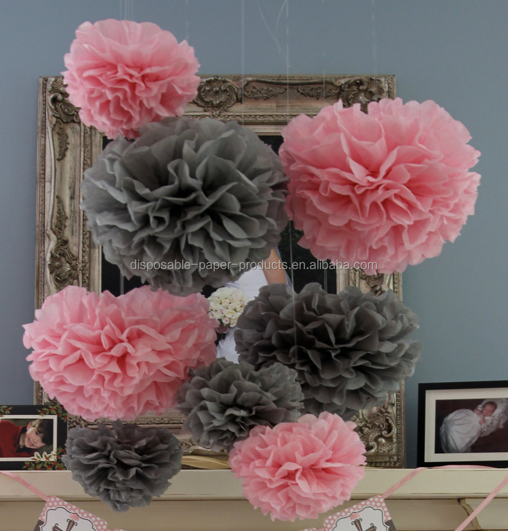 Rosa thema party ideen seidenpapier pompons wabe bälle papierlaternen baby dusche dekorationen
