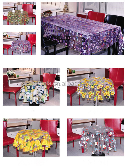 透明なプラスチックpvcテーブルクロス販売のための明確な印刷されたプラスチック製のテーブルクロスのテーブルカバー仕入れ・メーカー・工場