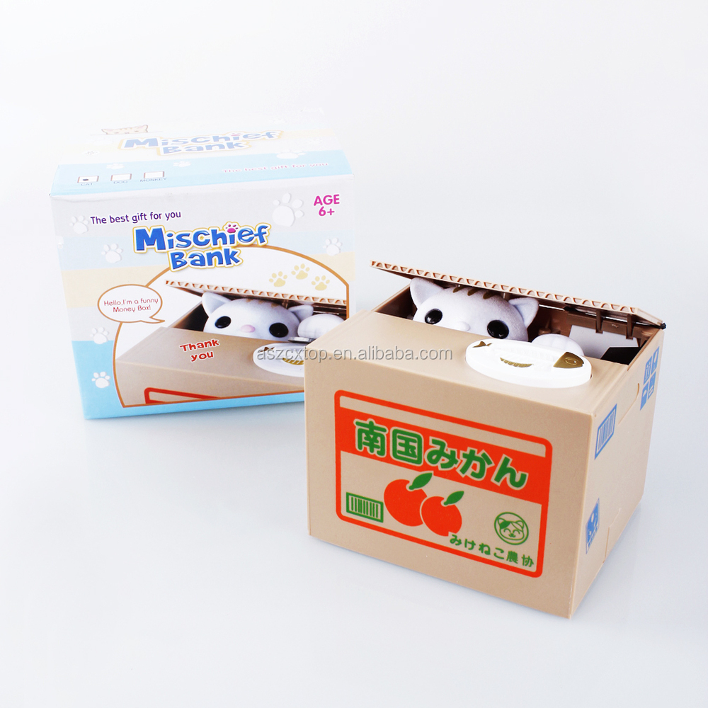 電子2015熱い販売のプラスチック製の貯金箱銀行コインの猫を盗む仕入れ・メーカー・工場