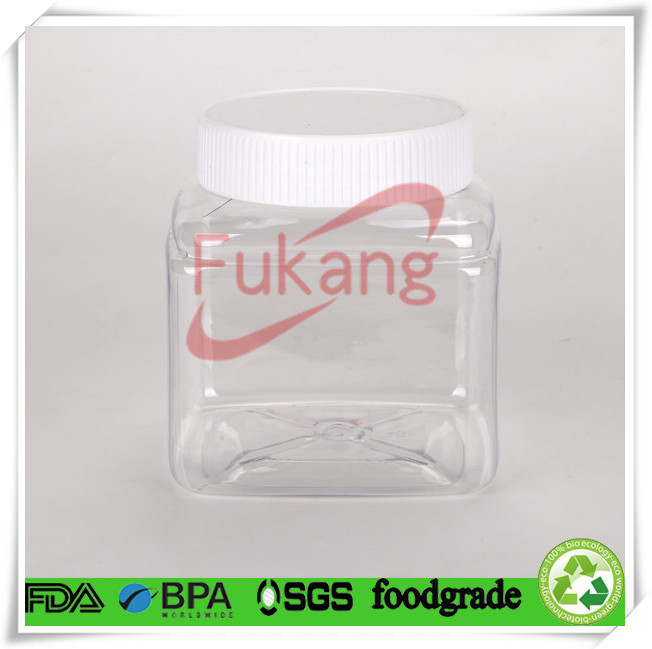 550ml square shape clear plastic candy jar packaging lollipops candy / jelly candy with white screw cap