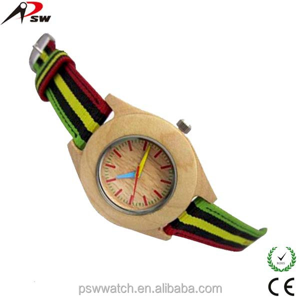 simple dial colorful Japan quartz leather strap wood watch bamboo watch