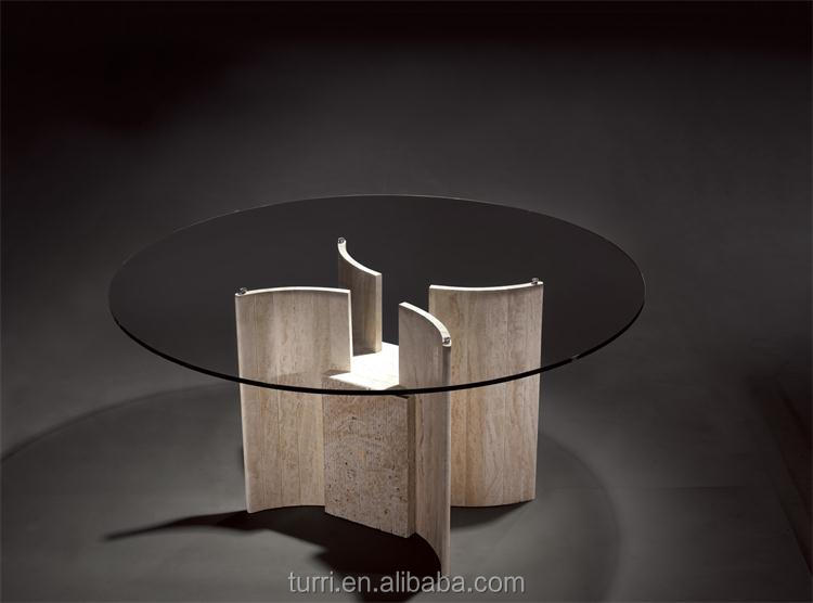 モダンなガラストップ天然石のベースのダイニングテーブル大理石トラバーチン仕入れ・メーカー・工場