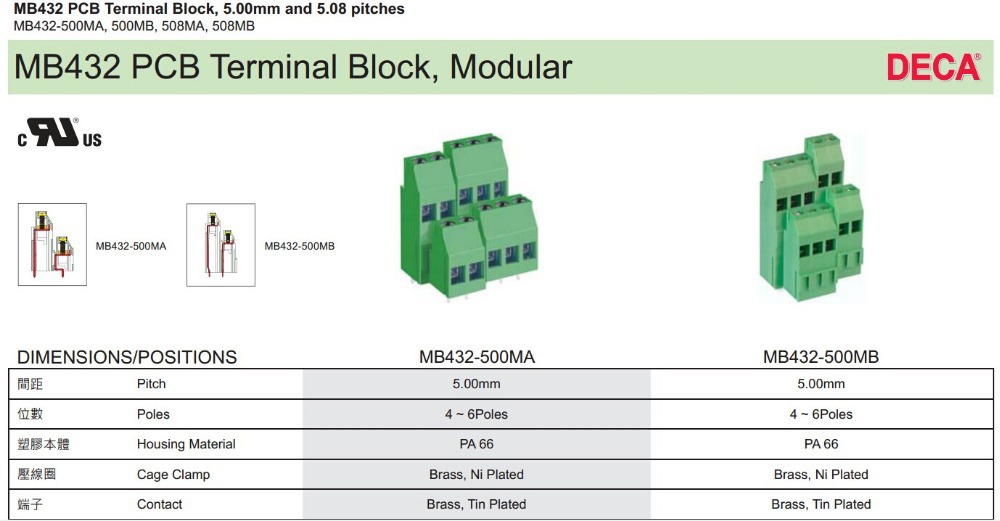 ユーロタイプの端子台、 mb432-500ma/508ma、 5.0/5.08ピッチプリント基板用端子台仕入れ・メーカー・工場