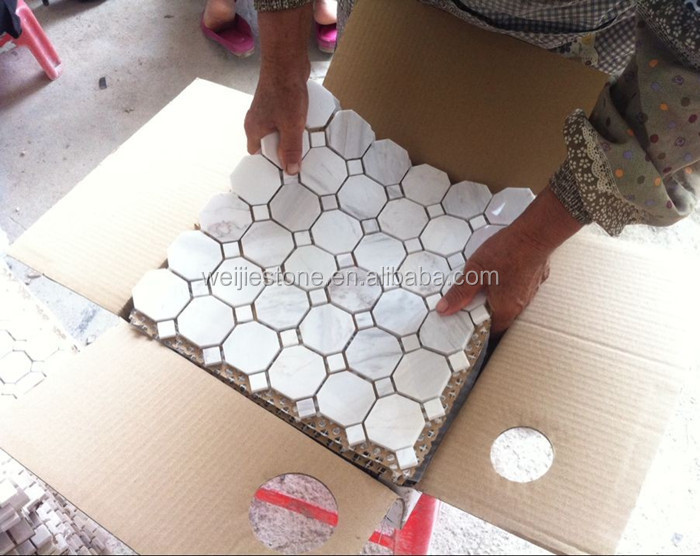 Sexangle / hexagonale / octagon blanc cararra marbre carrelage ...