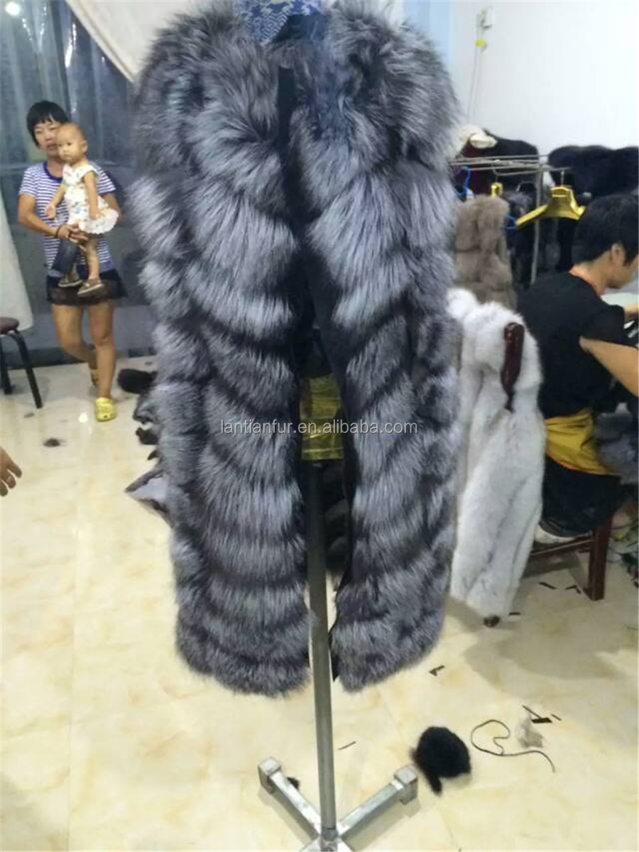 ナチュラルシルバーフォックスの毛皮のベストロシア女性コート仕入れ・メーカー・工場