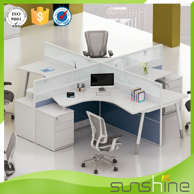 Modern Design Cubicle Office Workstation Furniture 4 Seats Face To Face MFC Board Panel And Glass Partition (6)