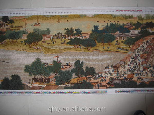 中国の有名な文化的な絵画クロスステッチファブリックの川辺のシーン清明祭問屋・仕入れ・卸・卸売り