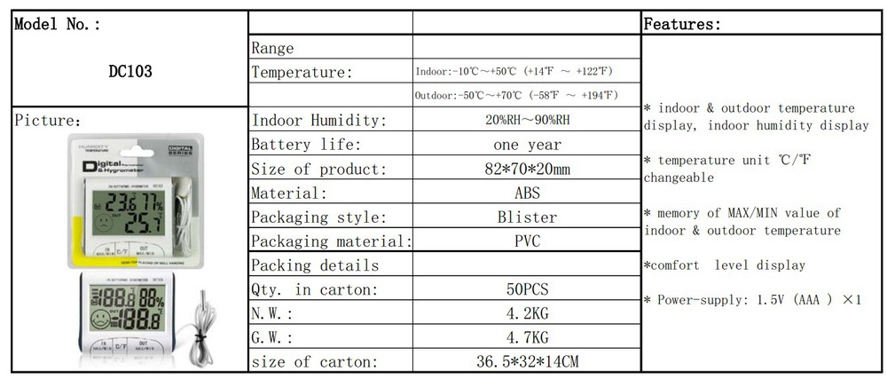 壁時計温度計と湿度計dc103仕入れ・メーカー・工場