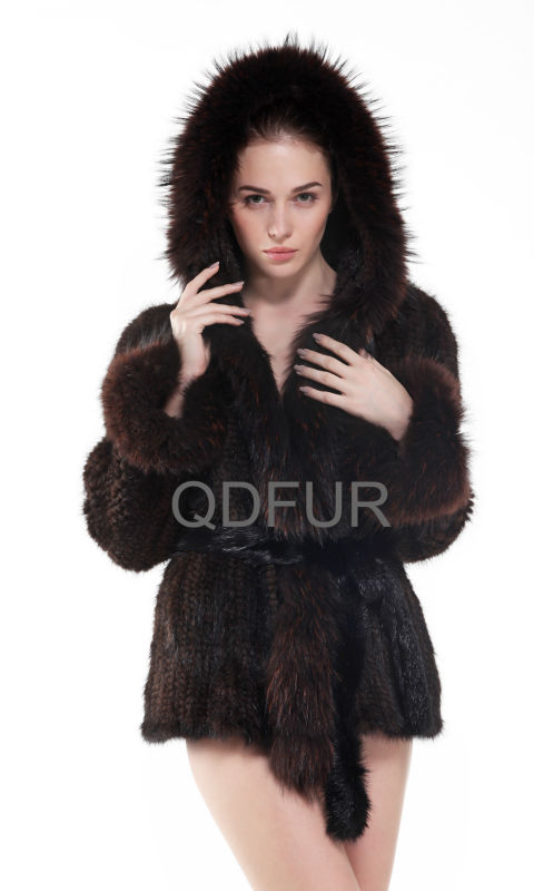 QD30408熱い販売中国メーカーファンシー女性毛皮ミンクコート付きフード仕入れ・メーカー・工場