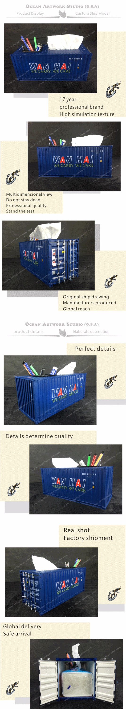 container model,container box model,model ships, wanhai Tissue Box Pen Container model Manufactor, container vessel model make 