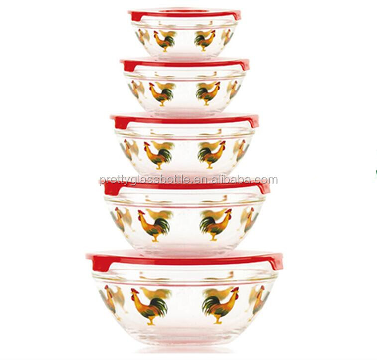 Buy Wholesale China Round Glass Salad Bowls Set With Colorful Lids, 5pcs  Food Storage Container Set & Foodcontainer Salad Bowls Glass Safe at USD 1