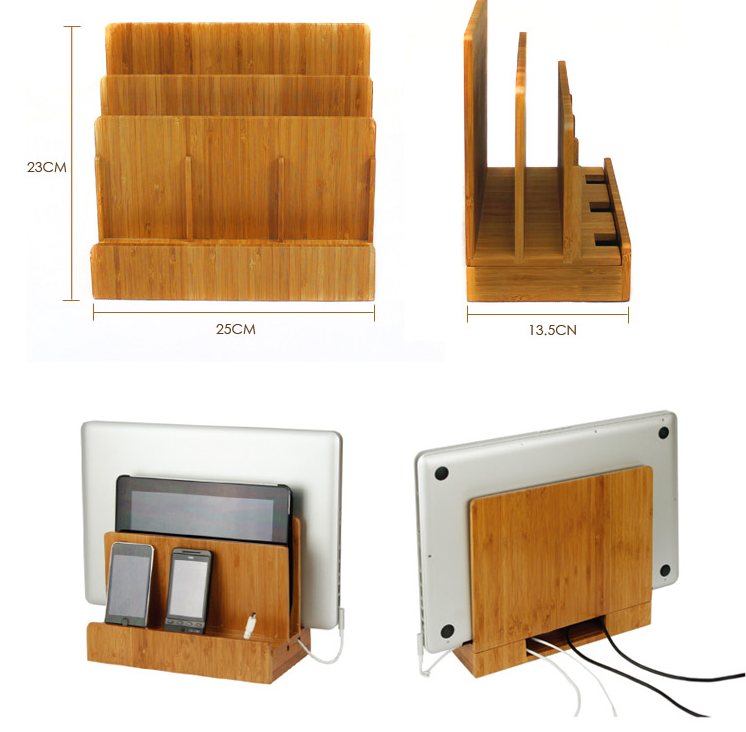 Bamboo Universal Device Cord Organizer Stand Phone Holder And Charging