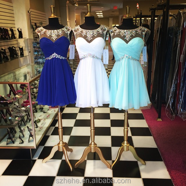 ロイヤルブルーcy3744vestidoド白シフォンビーズカクテルパーティーショート2015帰郷ドレス問屋・仕入れ・卸・卸売り