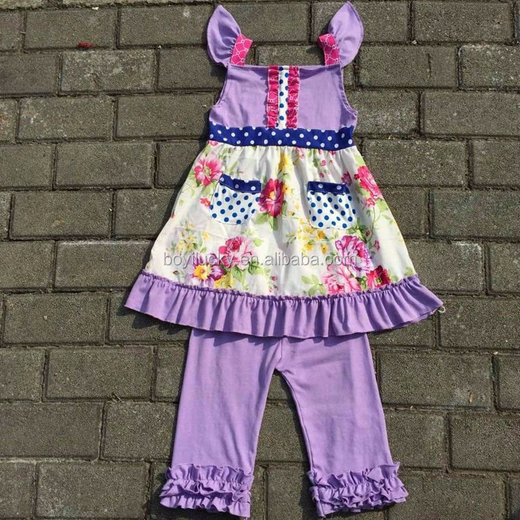 2016子供夏衣装卸売赤ちゃんの女の子服セットオーガニックコットン子供フリル服セット仕入れ・メーカー・工場