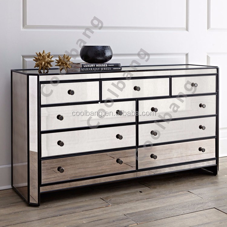 Customized Size Glass Mirror Bedside Hall Tables With Drawers