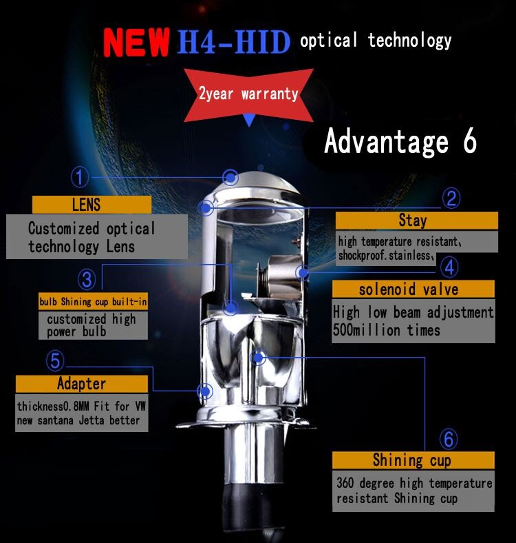 High Power 916v,H4 Lens Type,H3c Inside Bulb,35w 3200lm 6000k With
