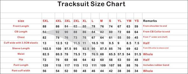 Couture Size Chart Tracksuit