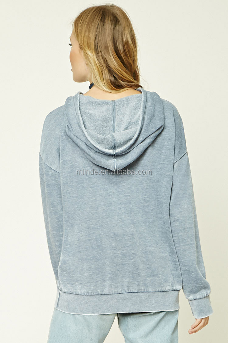 Latest Design Sweatshirt Long Sleeves Ribbed Trim Drawstring Distressed
