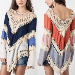 V-Neck Hollow Loose Tops Blouse 1
