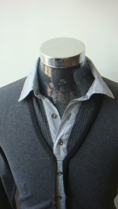 メンズ新ファッションハング2014年ボタン付きストライプ染色擬似2は- ピース長袖カーディガンのセーターを編んだ問屋・仕入れ・卸・卸売り