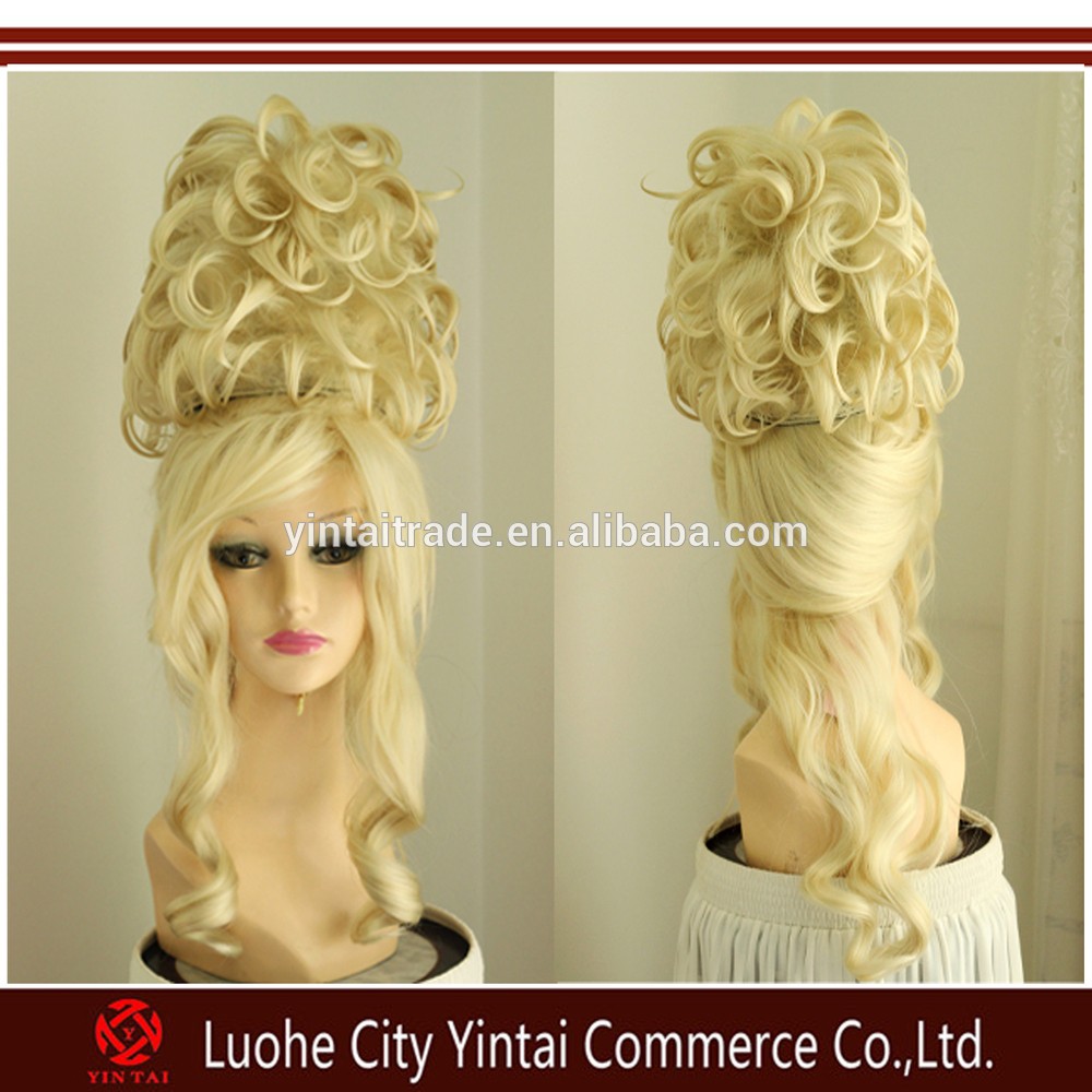 熱い販売のパーティーデラックスドラッグクイーン巨大なアップヘアウィッグブロンド巻き毛の合成かつら 問屋・仕入れ・卸・卸売り