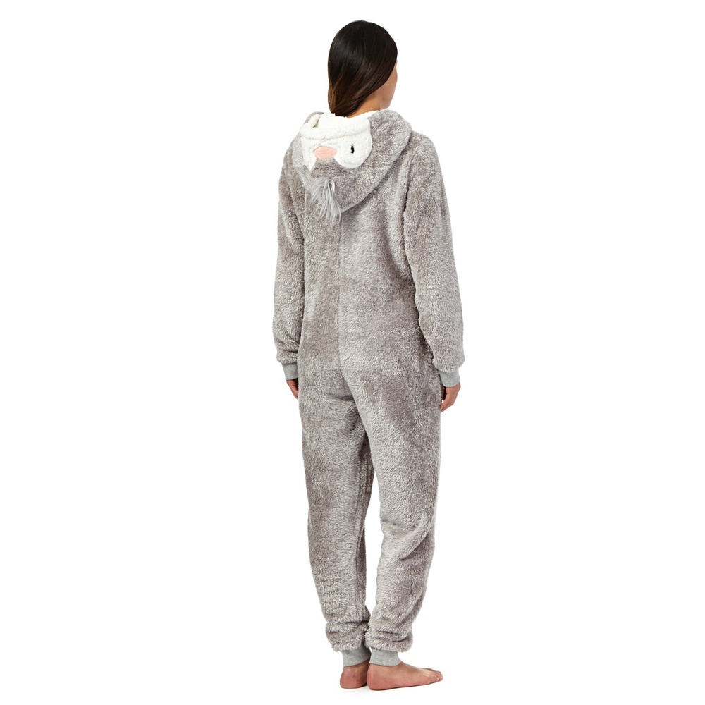 Nieuwe lounge en slaap grijze fleece pyjama pinguïn onesie/dier ... Lounge nieuwe kleuren