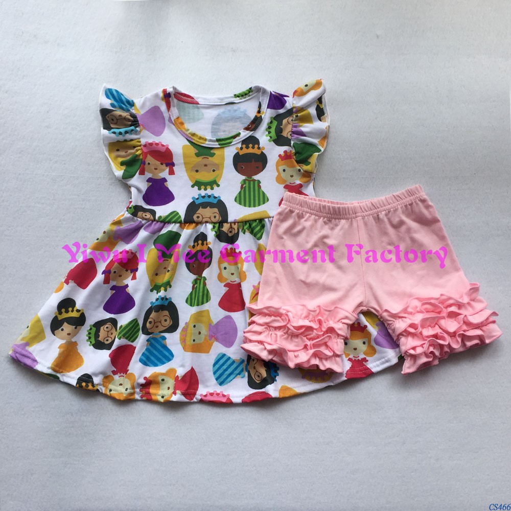 ブティック女の子バック·トゥ·スクール衣装トレンディキッズアップルアップリケ青いドレスでレッドストライプフリルパンツ服セットCS451仕入れ・メーカー・工場