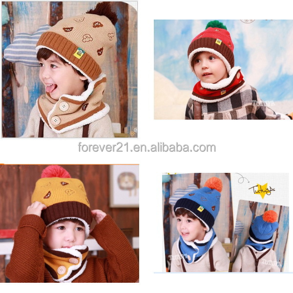 chilren2014年帽子卸売、 冬暖かいkinttedマッチング子供スカーフと帽子問屋・仕入れ・卸・卸売り