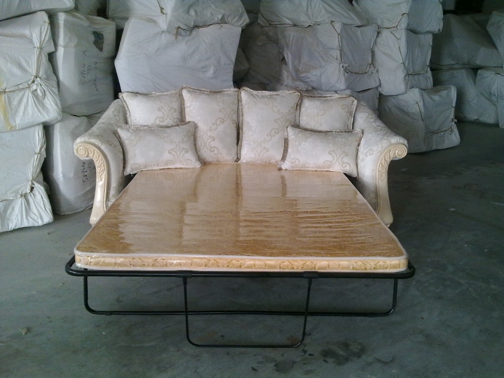 s006佛山市順徳の家具のソファ、 アンティークスタイル手作り彫刻木製フレーム折りたたみファブリックソファ兼ベッドリビングルームのための仕入れ・メーカー・工場