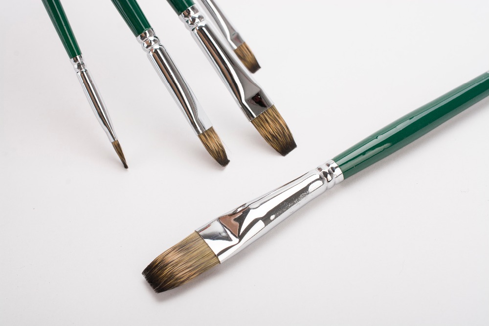 US STOCK! Mongoose Hair Artist Paint Brushes Flat Shape Long Handle 6