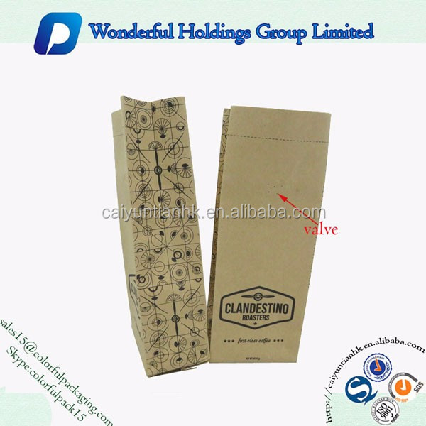 food grade kraft paper coffee bean packaging bag flat bottom