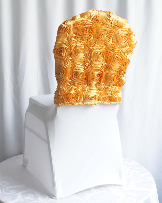 の豪華なサテンのロゼット刺繍の椅子カバーキャップ、 アイボリー問屋・仕入れ・卸・卸売り