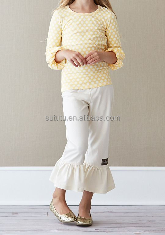 リメイクブティックマスタードパイ綿の衣装ドレスフローラルフル+legging2個セットは、 子供たちはフリルで衣類セット問屋・仕入れ・卸・卸売り