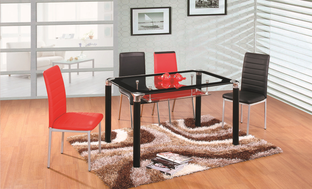 売れ筋2015近代的な強化ガラスの家の家具セット赤と黒のダイニングテーブルと椅子mdt-296仕入れ・メーカー・工場