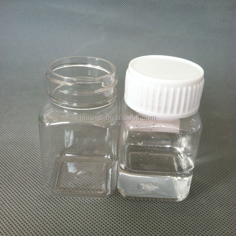 60ml transparent square empty PET chew gum bottle with twist cap