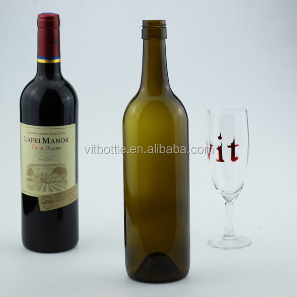 wholesale red wine glass bottle use Bordeaux glass Bottles with caps