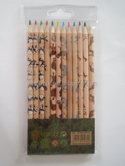 2014 hot selling 12 pcs animal design wooden color pencil packed in plastic bag問屋・仕入れ・卸・卸売り