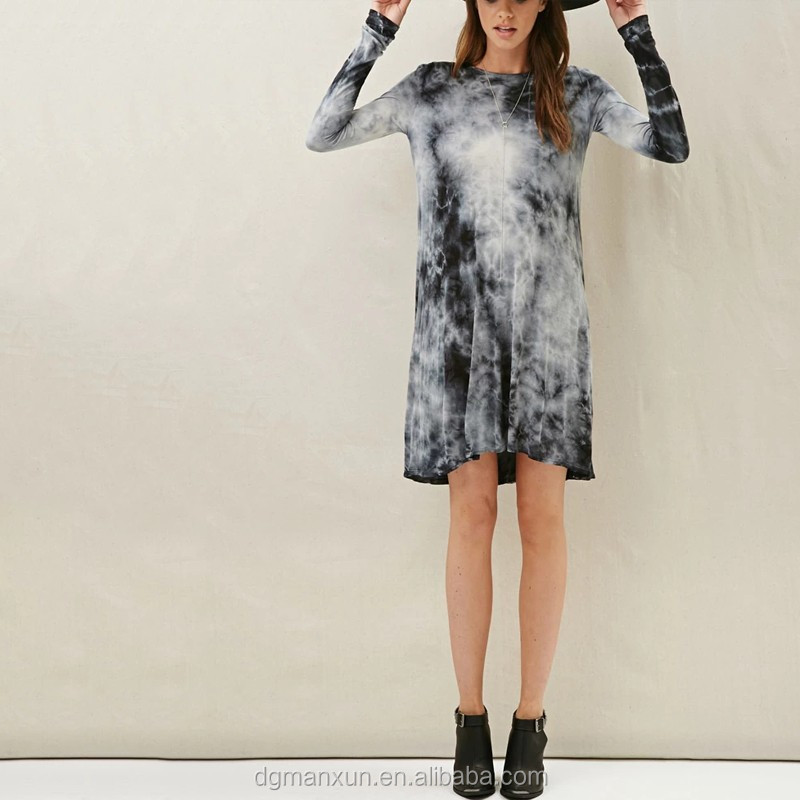 Tie Dye Tunic Dress Long Sleeve Ruffle Tunic Soft Dress With Cutout Detail On Back Backless T-shirt