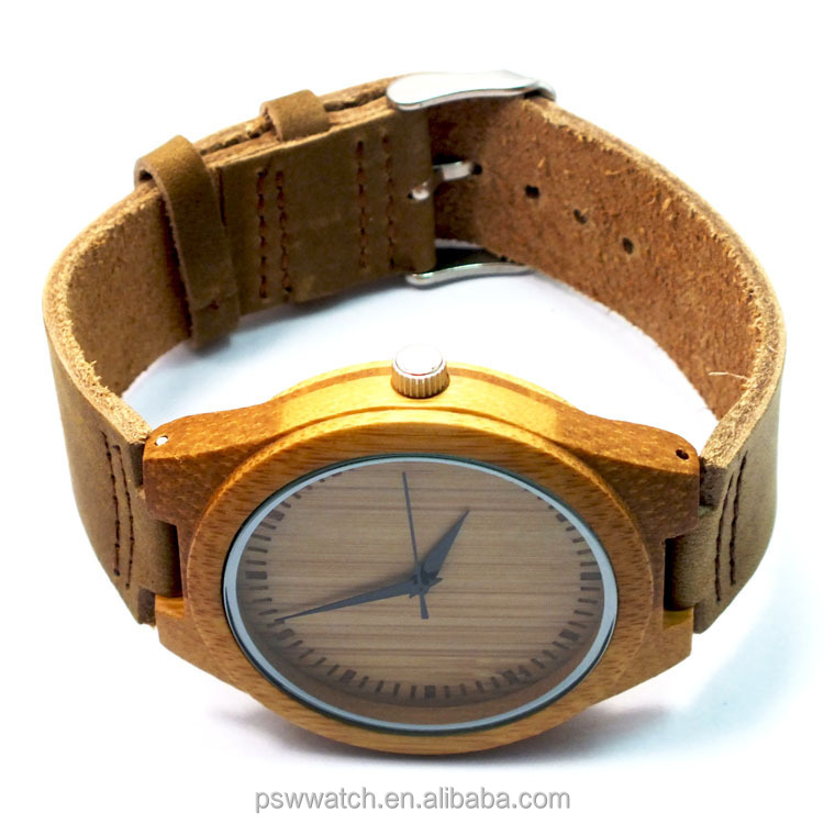 Genuine leather bamboo watch quartz movt bamboo watch men